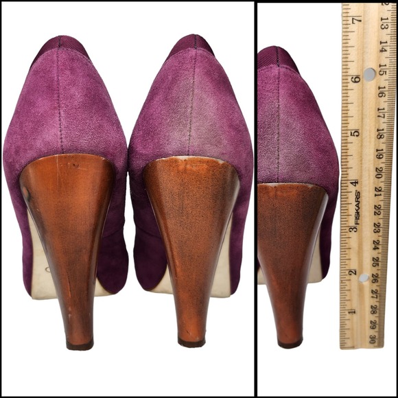 Aldo Shoes Womens 39 8.5 Purple Suede Bow Tie Heels Closed Toe Dressy Cone Heel - Picture 7 of 12